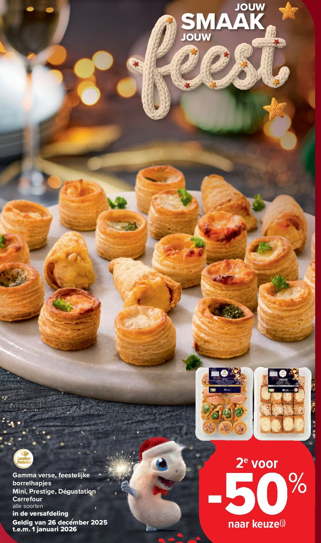 Gamma verse, feestelijke borrelhapjes Mini, Prestige, Dégustation Carrefour