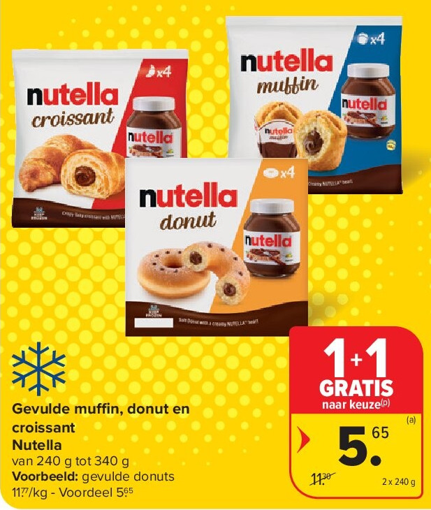 Gevulde muffin, donut en croissant Nutella