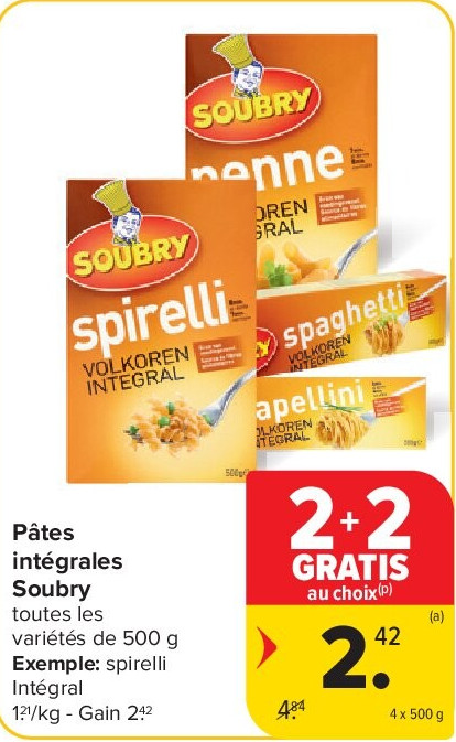 Pâtes intégrales Soubry 4 x 500 g