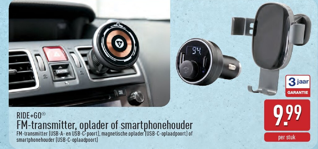 FM-transmitter, oplader of smartphonehouder