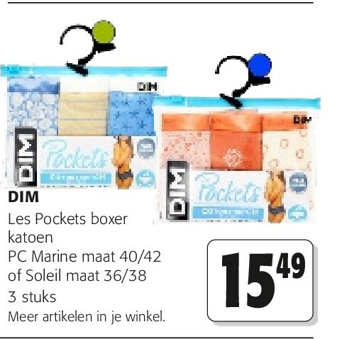 DIM Les Pockets boxer katoen PC Marine maat 40/42 of Soleil maat 36/38 3 stuks