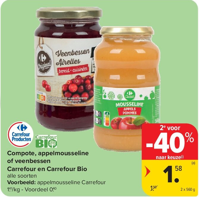 Compote, appelmousseline of veenbessen Carrefour en Carrefour Bio