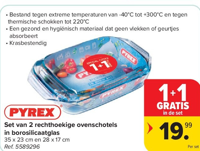 Set van 2 rechthoekige ovenschotels in borosilicaatglas