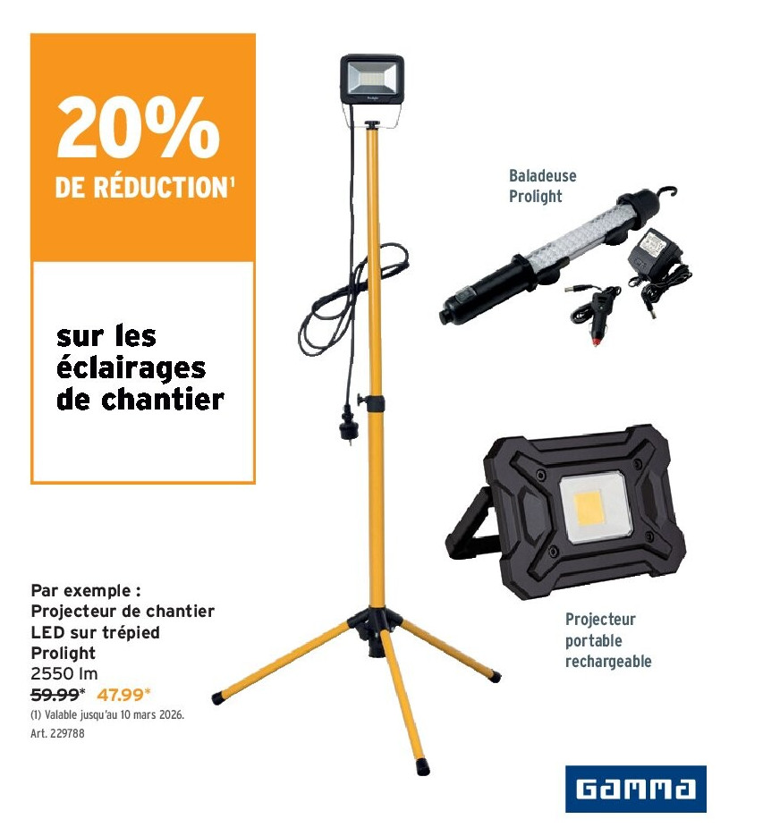 Projecteur de chantier LED sur trépied Prolight