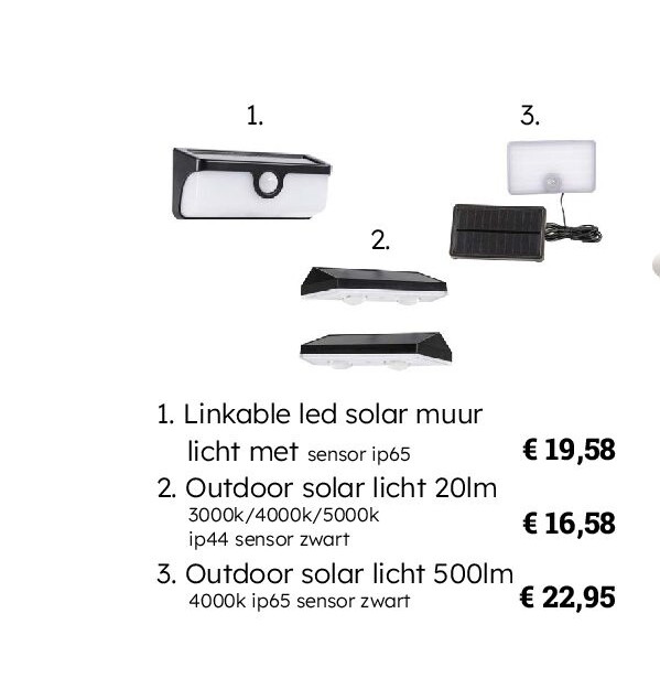 2. Outdoor solar licht 20lm 3000k/4000k/5000k ip44 sensor zwart