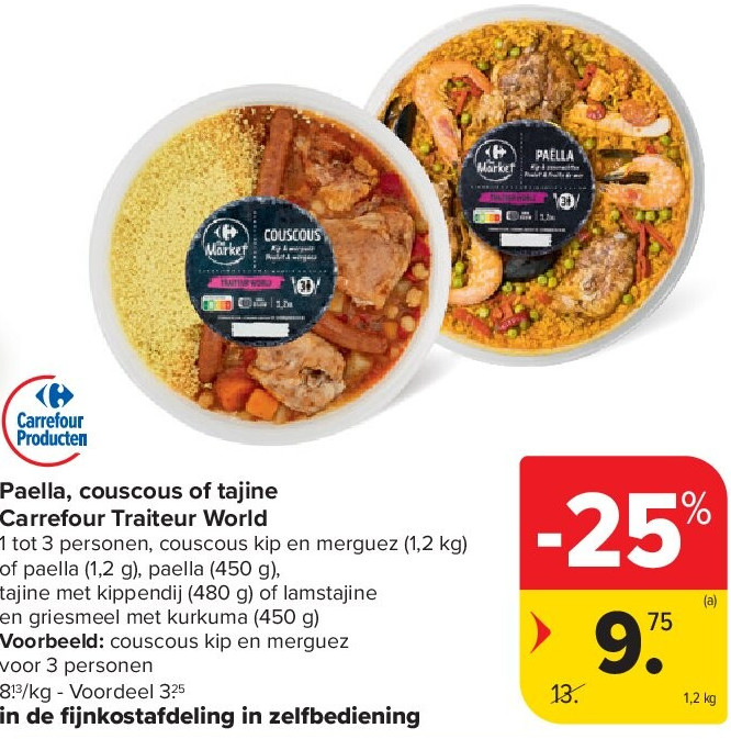 Paella, couscous of tajine Carrefour Traiteur World