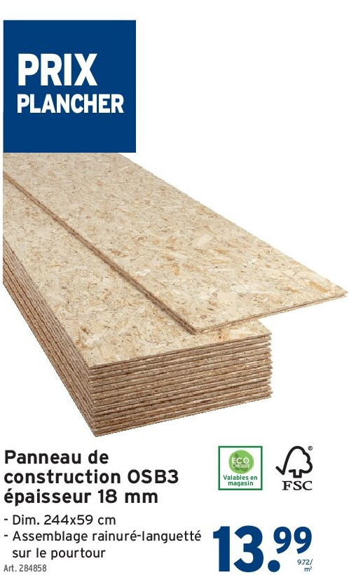 Panneau de construction OSB3 épaisseur 18 mm