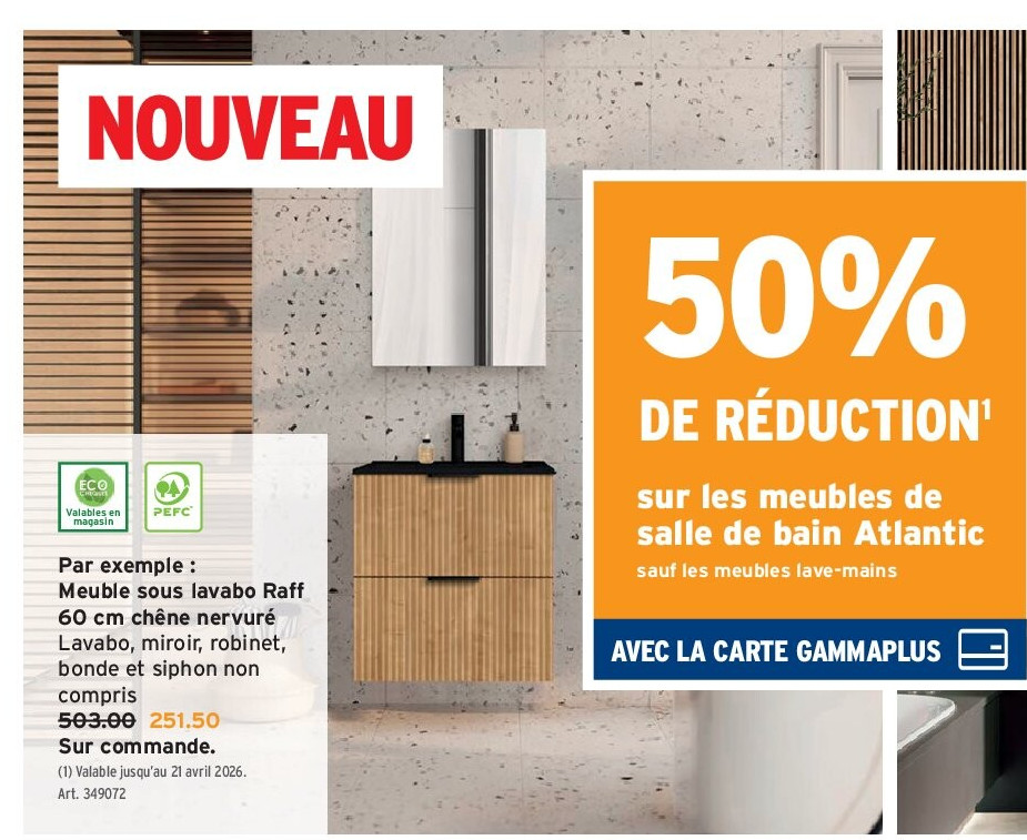 Meuble sous lavabo Raff 60 cm chêne nervuré
