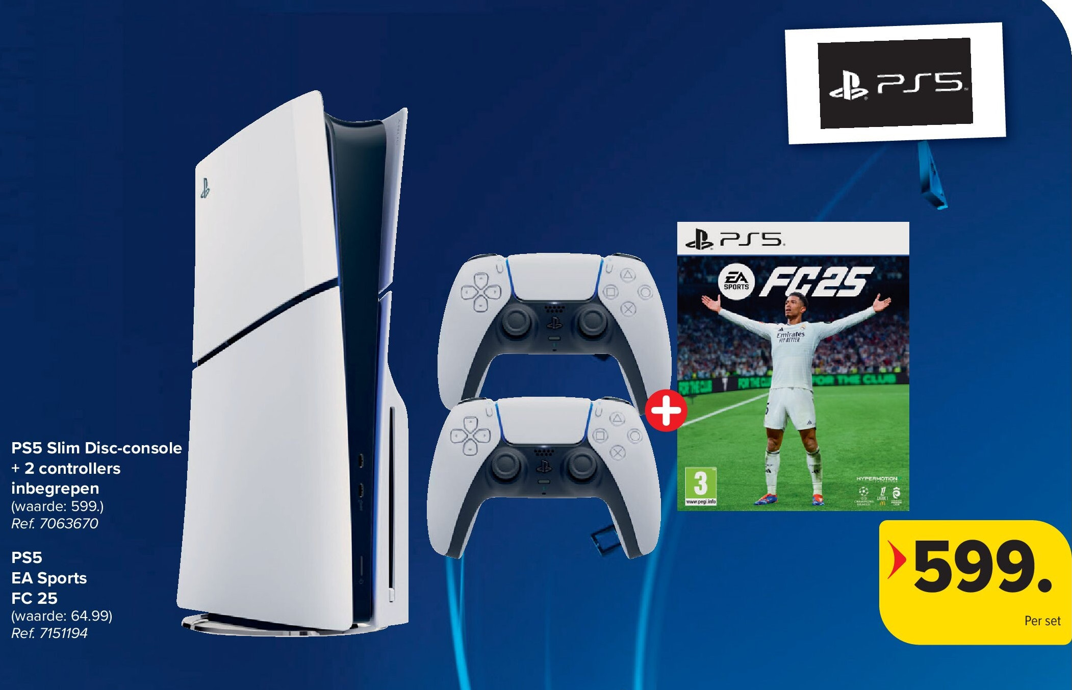 PS5 Slim Disc-console + 2 controllers inbegrepen