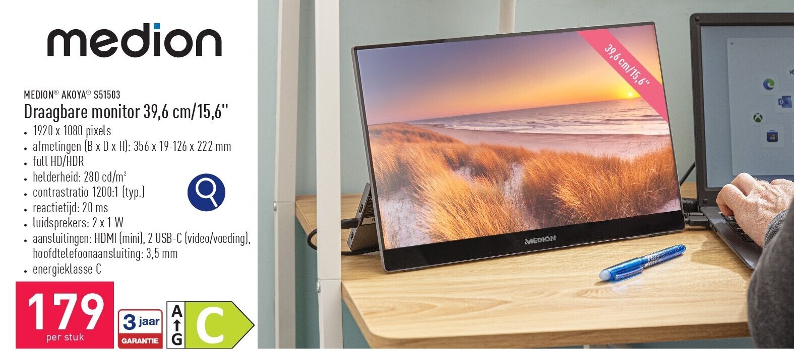 Draagbare monitor 39,6 cm/15,6"