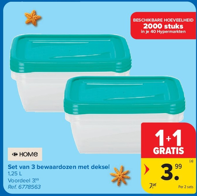 Set van 3 bewaardozen met deksel