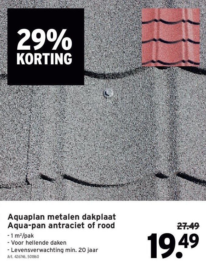 Aquaplan metalen dakplaat Aqua-pan antraciet of rood
