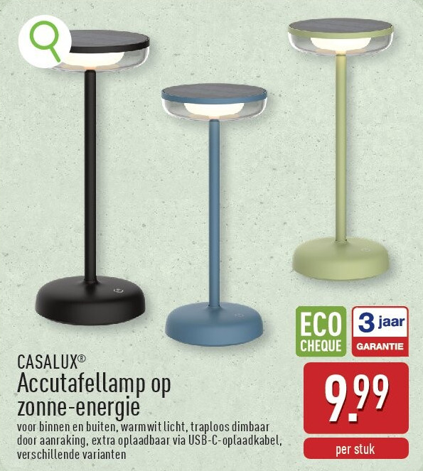 Accutafellamp op zonne-energie