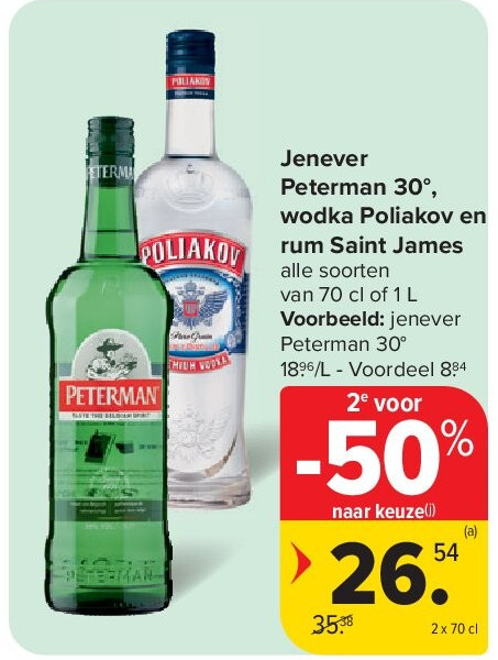 Jenever Peterman 30°, wodka Poliakov en rum Saint James