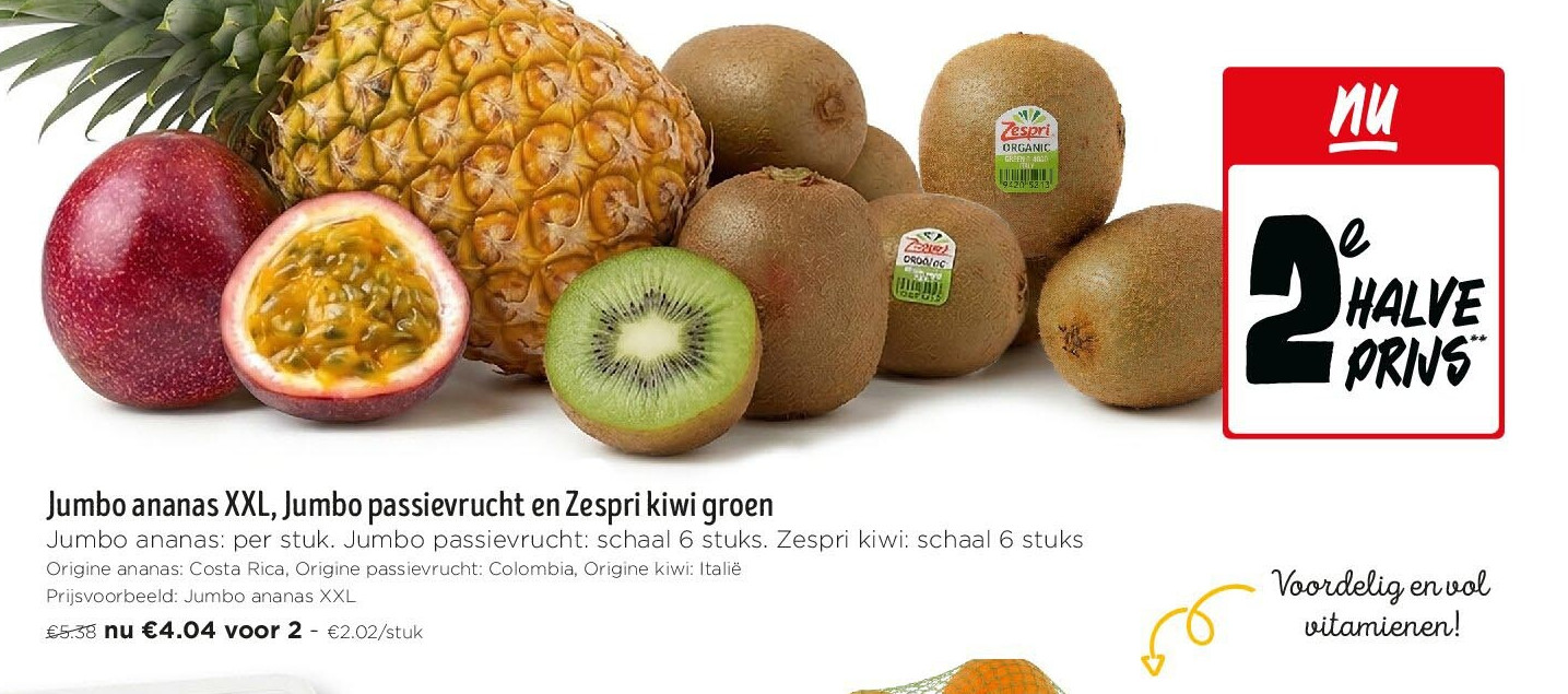 Jumbo ananas XXL, Jumbo passievrucht en Zespri kiwi groen
