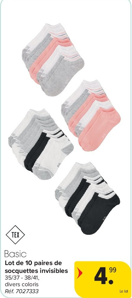 Lot de 10 paires de socquettes invisibles