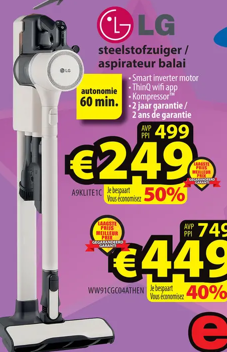 Lg steelstofzuiger/aspirateur balai