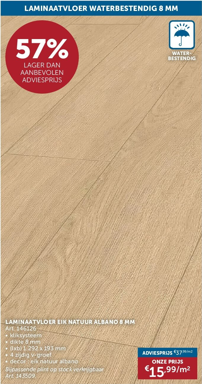 LAMINAATVLOER EIK NATUUR ALBANO 8 MM