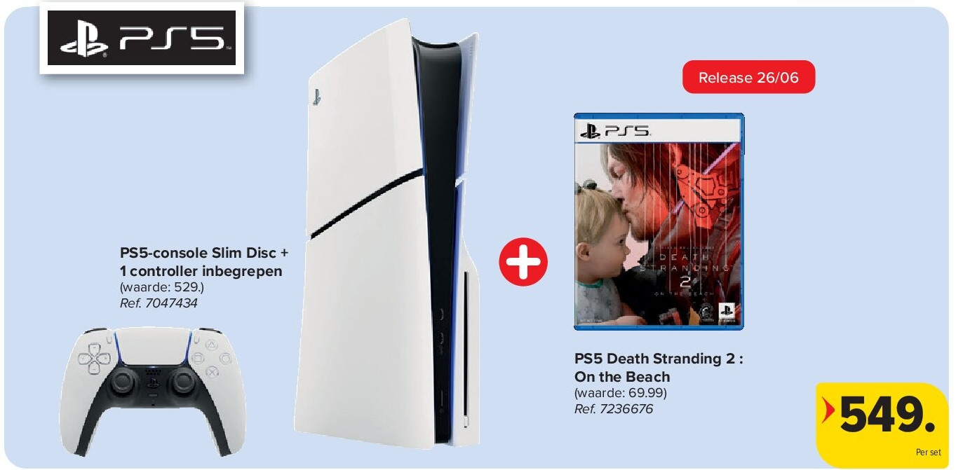 PS5-console Slim Disc + 1 controller inbegrepen + PS5 Death Stranding 2 : On the Beach