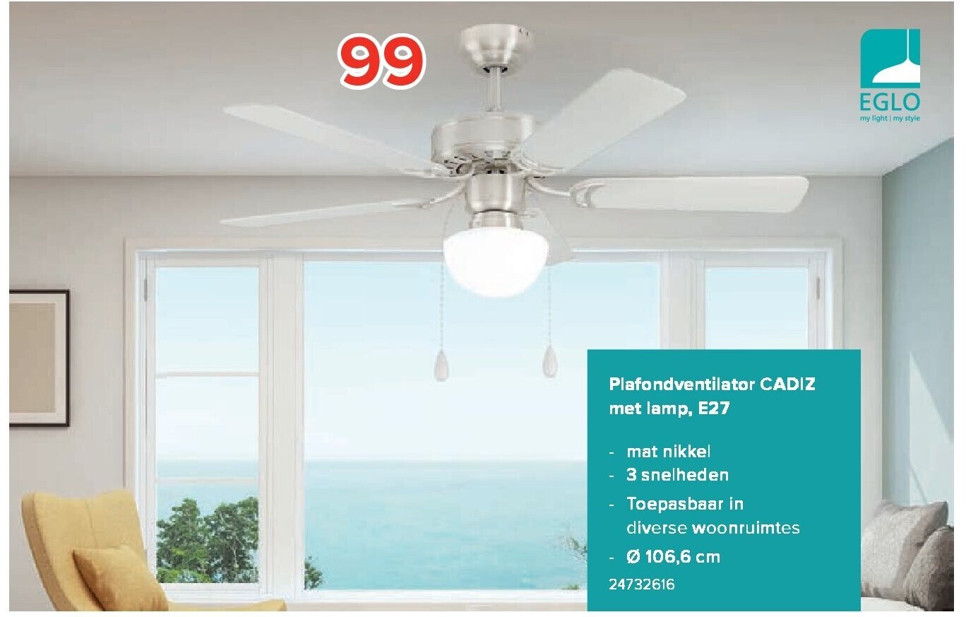 Plafondventilator CADIZ met lamp, E27 24732616