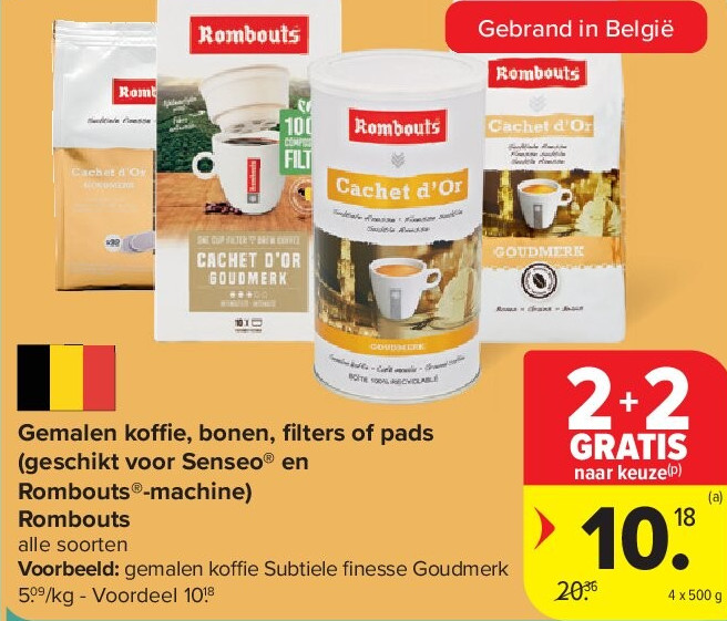 Gemalen koffie, bonen, fi lters of pads (geschikt voor Senseo® en Rombouts®-machine) Rombouts