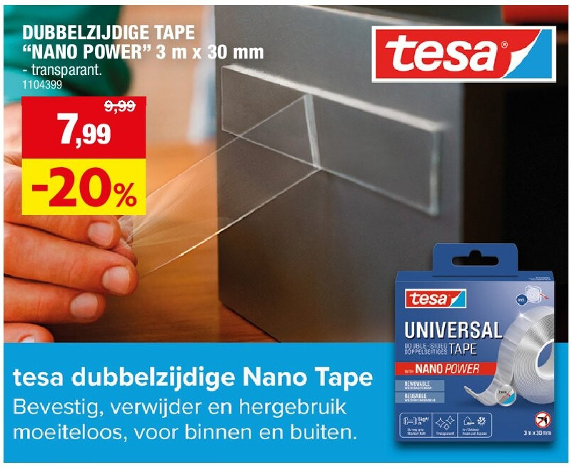 DUBBELZIJDIGE TAPE “NANO POWER” 3 m x 30 mm