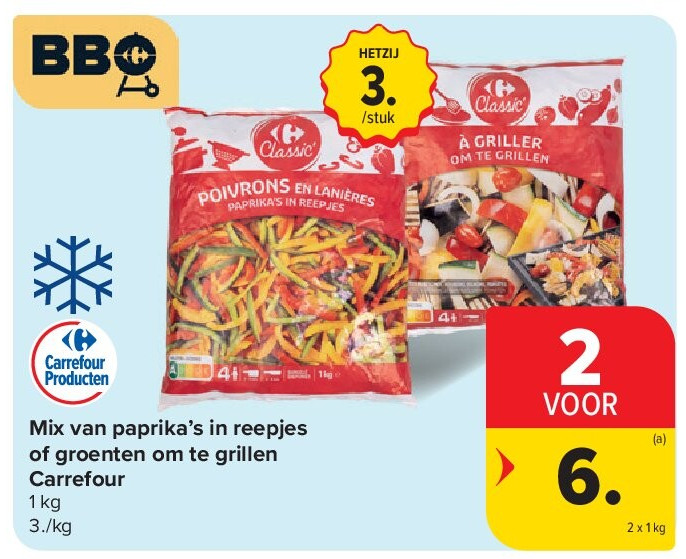Mix van paprika’s in reepjes of groenten om te grillen Carrefour