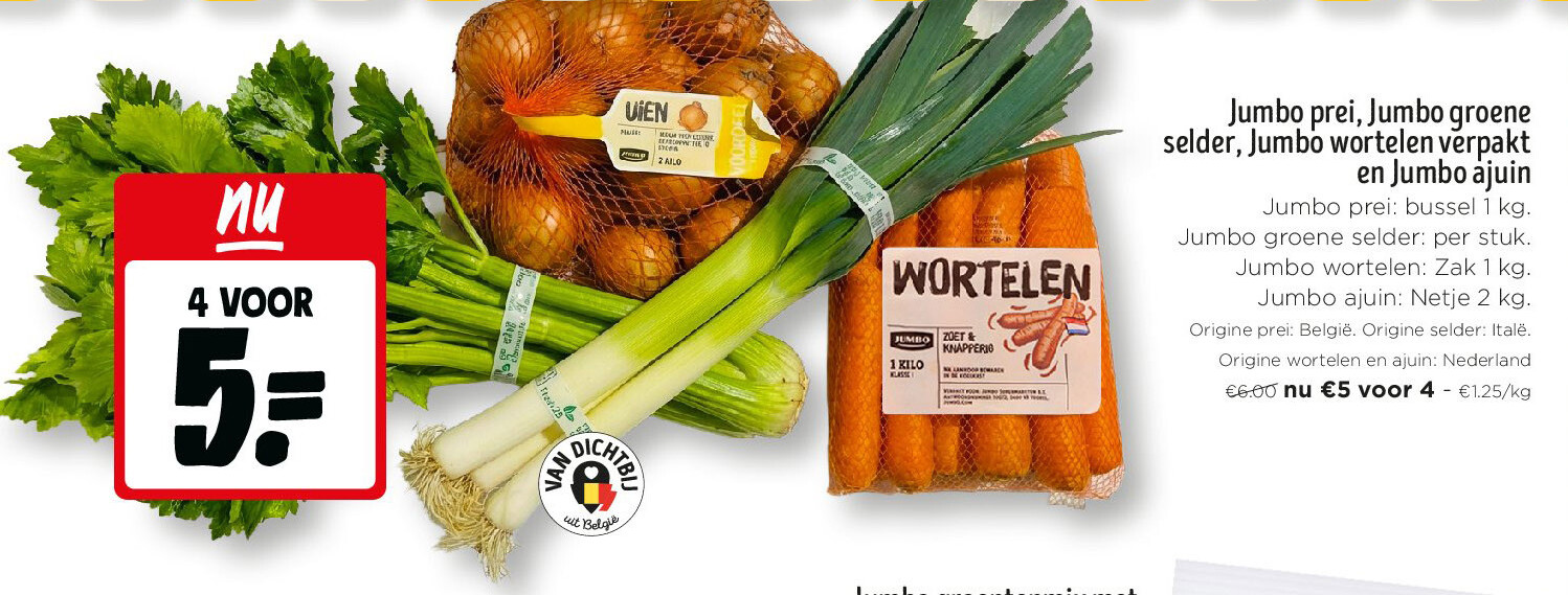 Jumbo prei, Jumbo groene selder, Jumbo wortelen verpakt en Jumbo ajuin
