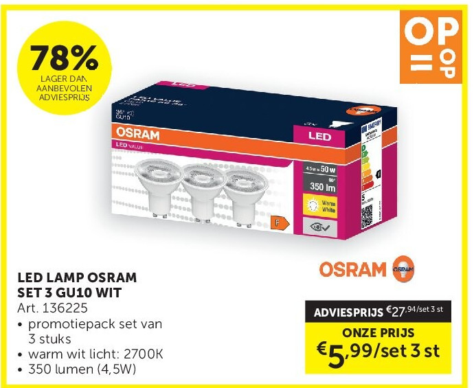 LED LAMP OSRAM SET 3 GU10 WIT