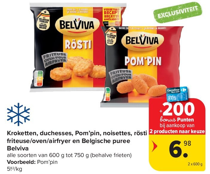 Kroketten, duchesses, Pom’pin, noisettes, rösti friteuse/oven/airfryer en Belgische puree Belviva