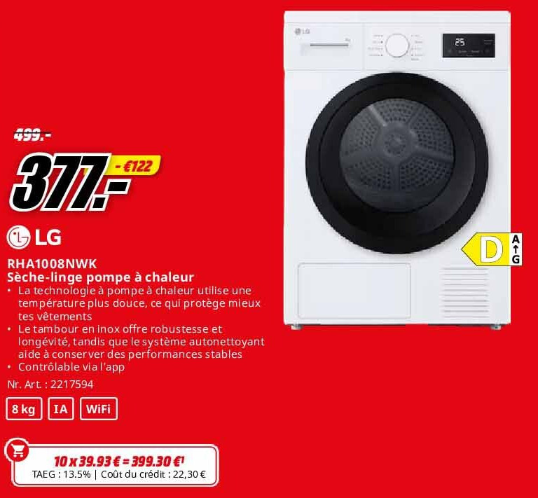 Lg RHA1008NWK Sèche-linge pompe à chaleur