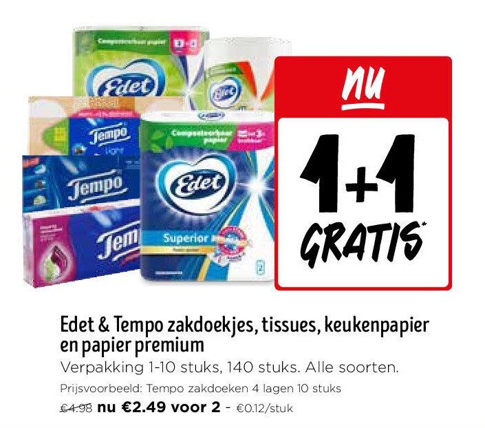 Edet & Tempo zakdoekjes, tissues, keukenpapier en papier premium