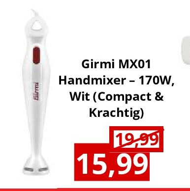 Girmi MX01 Handmixer – 170W, Wit (Compact & Krachtig)