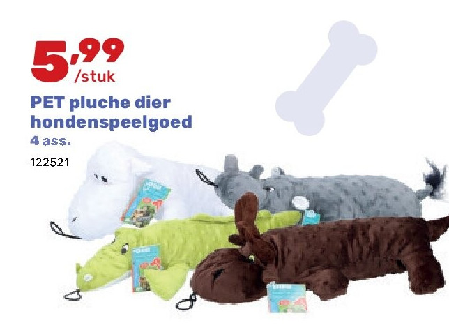 PET pluche dier hondenspeelgoed 4 ass.