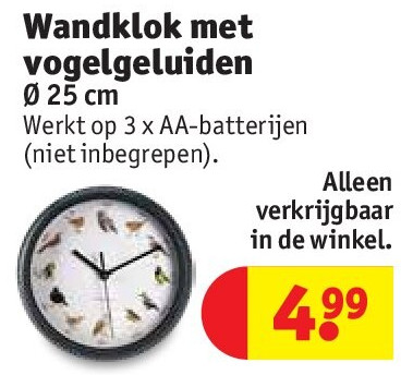 Wandklok met vogelgeluiden
