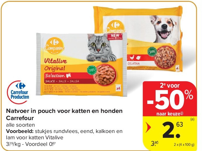 Natvoer in pouch voor katten en honden Carrefour