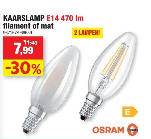 KAARSLAMP E14 470 lm fi lament of mat