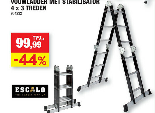 VOUWLADDER MET STABILISATOR 4x 3 TREDEN