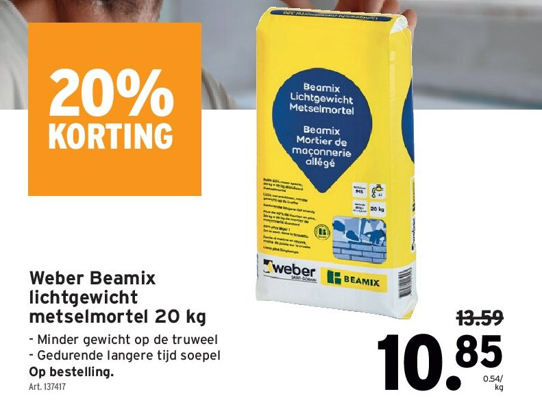 Weber Beamix lichtgewicht metselmortel 20 kg