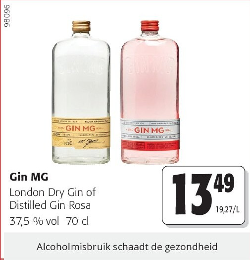 Gin MG London Dry Gin of Distilled Gin Rosa 37,5 % vol 70 cl