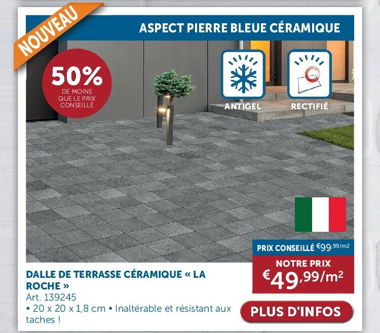 DALLE DE TERRASSE CÉRAMIQUE « LA ROCHE »