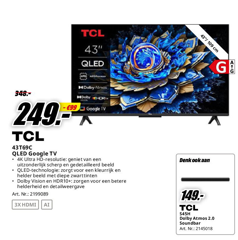TCL 43T69C QLED Google TV