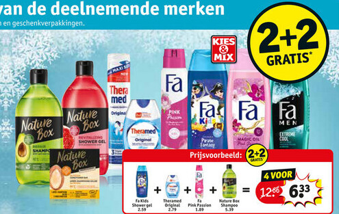 Fa Kids Shower gel + Theramed Original + Fa Pink Passion + Nature Box Shampoo