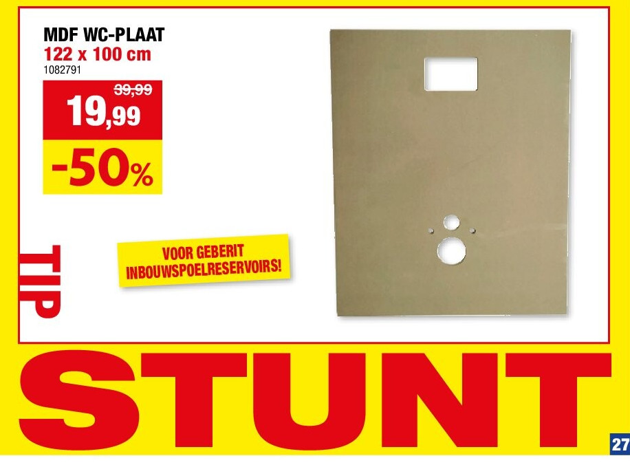 MDF WC-PLAAT 122 x 100 cm
