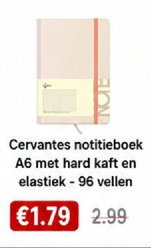 Cervantes notitieboek A6 met hard kaft en elastiek - 96 vellen