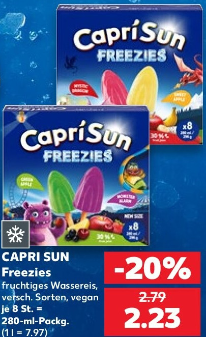 CAPRI SUN Freezies fruchtiges Wassereis, versch. Sorten, vegan je 8 St. = 280-ml-Packg. (1 l = 7.97)
