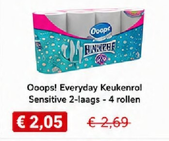 Ooops! Everyday Keukenrol Sensitive 2-laags - 4 rollen