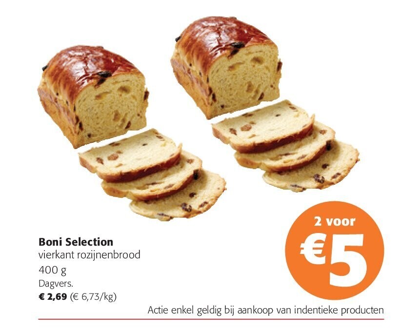 Boni Selection vierkant rozijnenbrood 400 g
