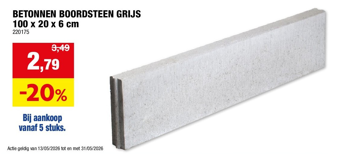 BETONNEN BOORDSTEEN GRIJS 100 x 20 x 6 cm