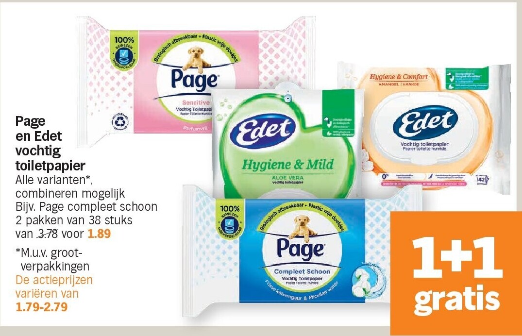 Page en Edet vochtig toiletpapier